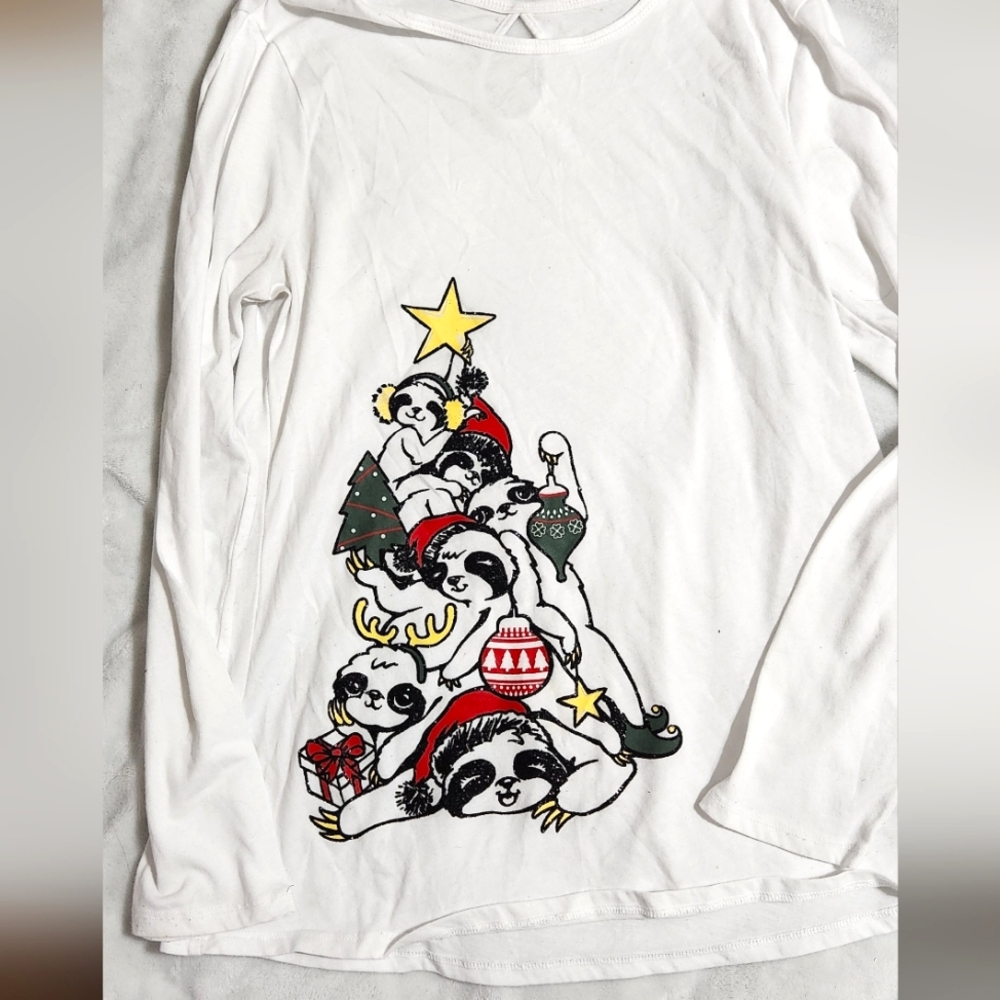 Size 18/20 Girls Justice Long Sleeve Shirt Christmas Sloth
